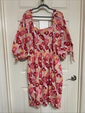 Hayden Los Angeles Cotton Floral Dress Pink Puff Sleeve Bridal or Baby Shower